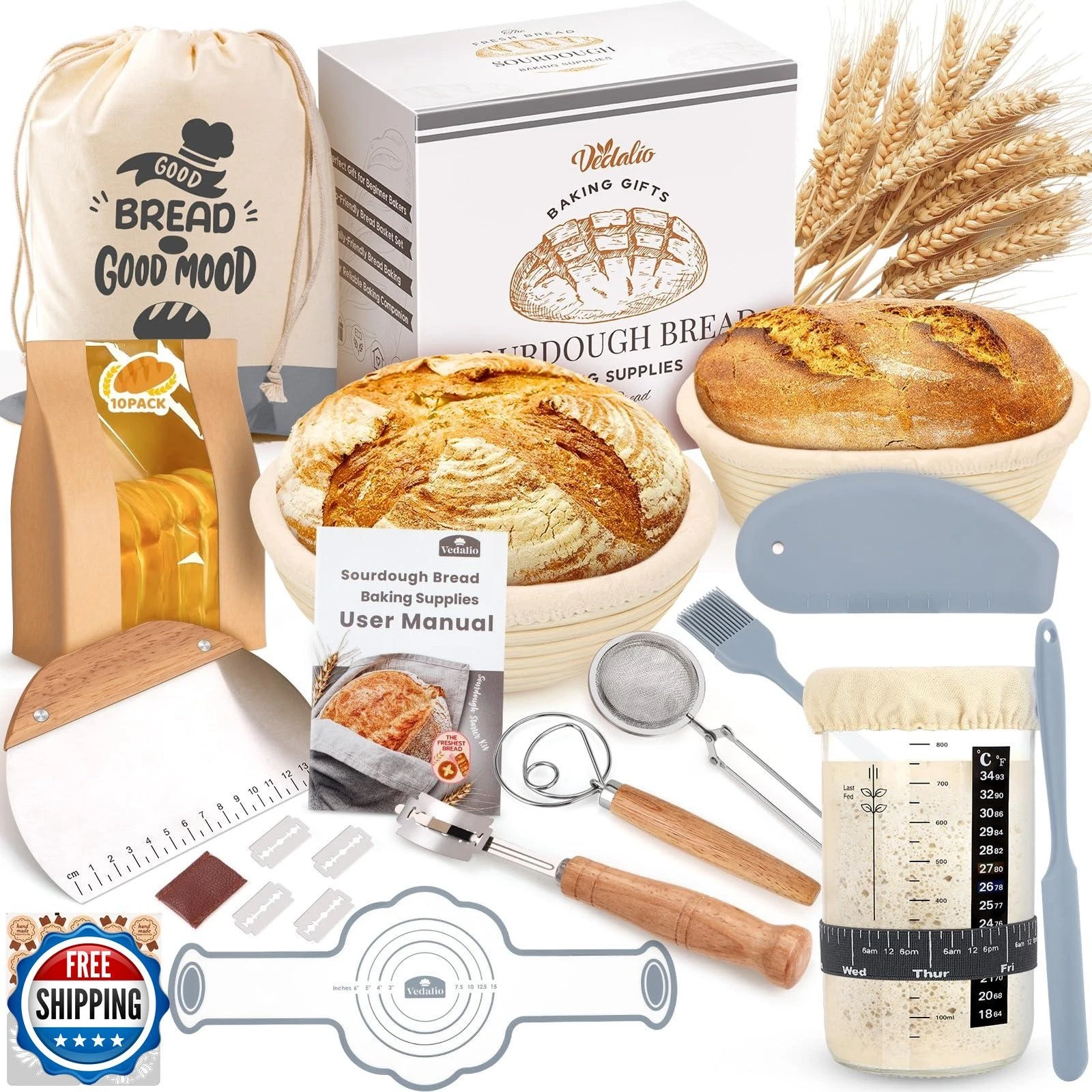 Sourdough Starter Kit, Sourdough Bread Baking Supplies, Bread Proofing Basket