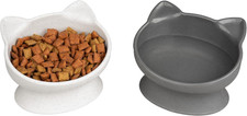 Elevated Cat Bowls Set of 2 Raised Whisker Friendly Food Water Dishes White Gray