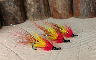 3 Apache Shrimp Salmon Flies Black Osprey Doubles size 10