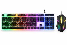 RGB Gaming Keyboard Mouse Combo Wired USB 7 Color Backlit Full Size PC Gamer