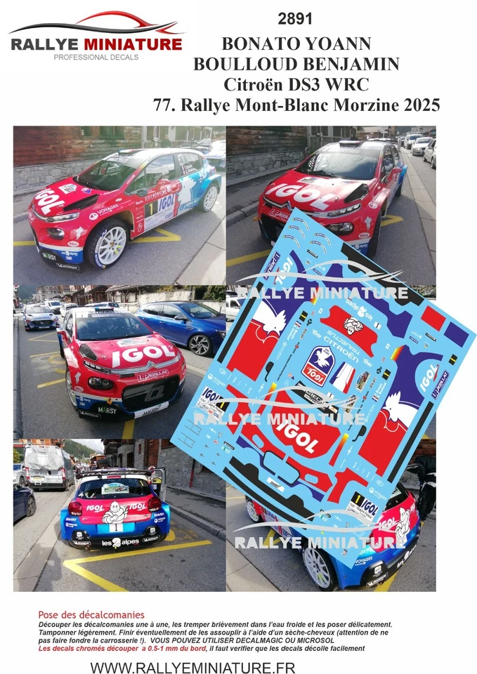 RALLYE MINIATURE DECALS 1/43 REF 2891 Citroën C3 Rallye 2 Bonato Rallye Mont-Blanc Morzine 2025