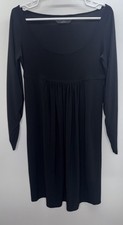 Norma Kamali Black Scoop Neck Empire Waist Jersey Dress LS Ruched Cuff Capsule M