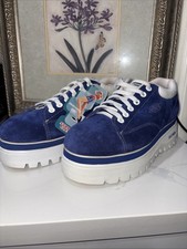 1990s Skechers Platform Blue Suede Shoes Size 10/ Rare With Tags