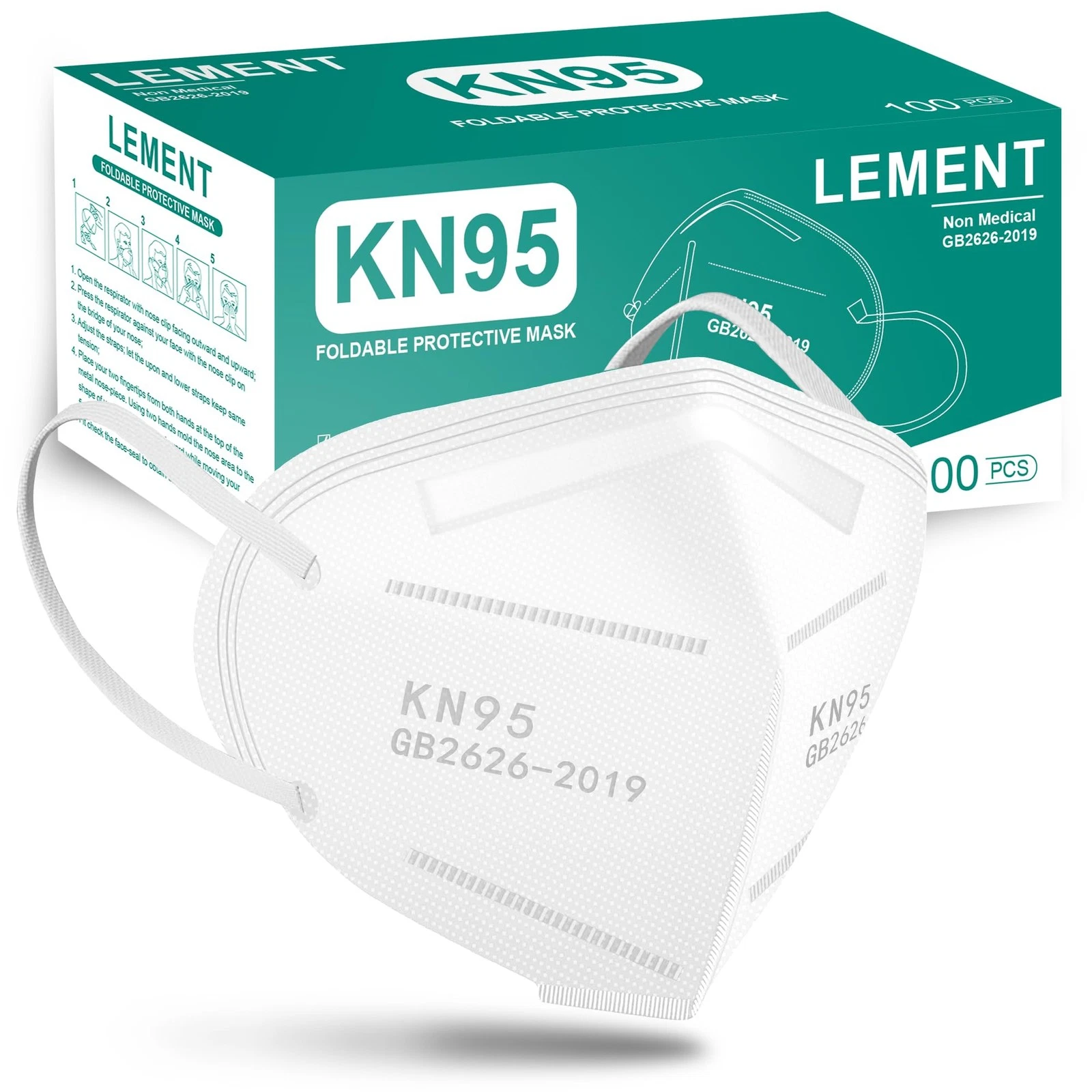 LEMENT KN95 Face Masks,100 Pack Breathable Cup Dust Disposable Masks For Adul...