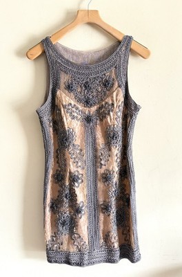 Vintage Sue Wong Nocturne Embroidered Lace Sheath Cocktail Dress Size 12 Gatsby