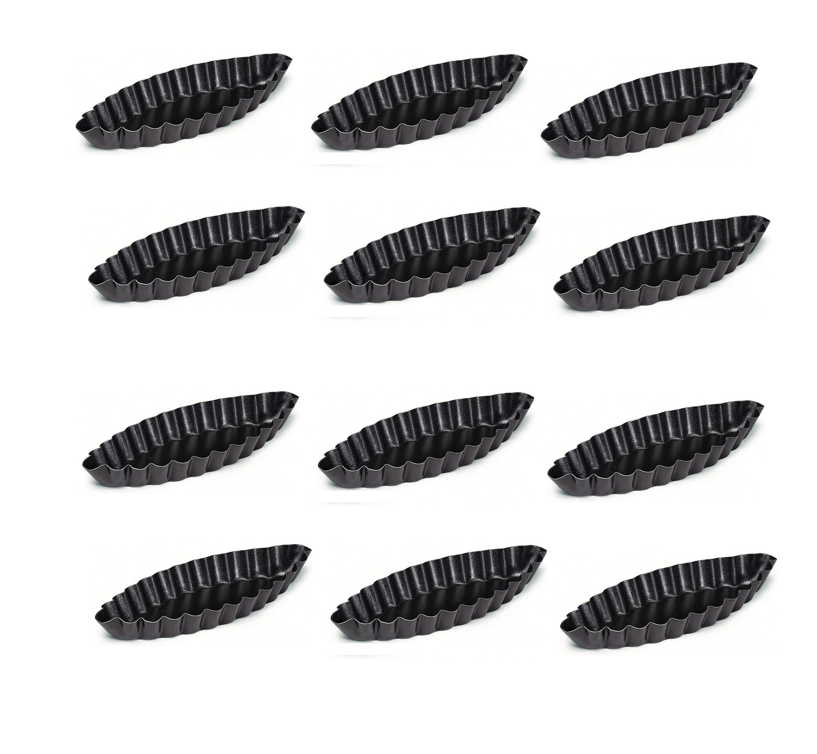 12 x Backform Schiffchen Desserts Tartes oval gewellt Antihaftbeschichtet 995043