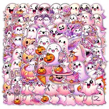 100 PCS Pink Halloween Ghost Theme Vinyl Stickers, Cute