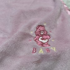 VTG  Care Bears Love-a-Lot Stars  "BABY" Pink Blanket Satin Trim  Back HTF