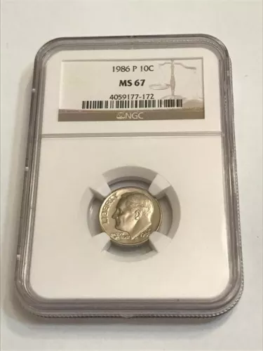 1986-P 10C MS 67 NGC ROOSEVELT DIME