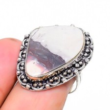 Peanut Wood Jasper Gemstone Handmade Gift 925 Sterling Silver Jewelry Ring 9" h8
