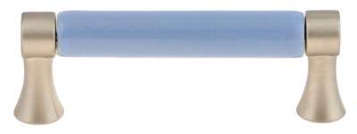 (5 Pack) 3 inch Light Blue Ceramic Center Pull Brushed Pewter