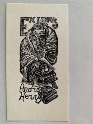 Exlibris HERRY André, Künstler WROBLENSKA, 1950, 75 x 32 mm