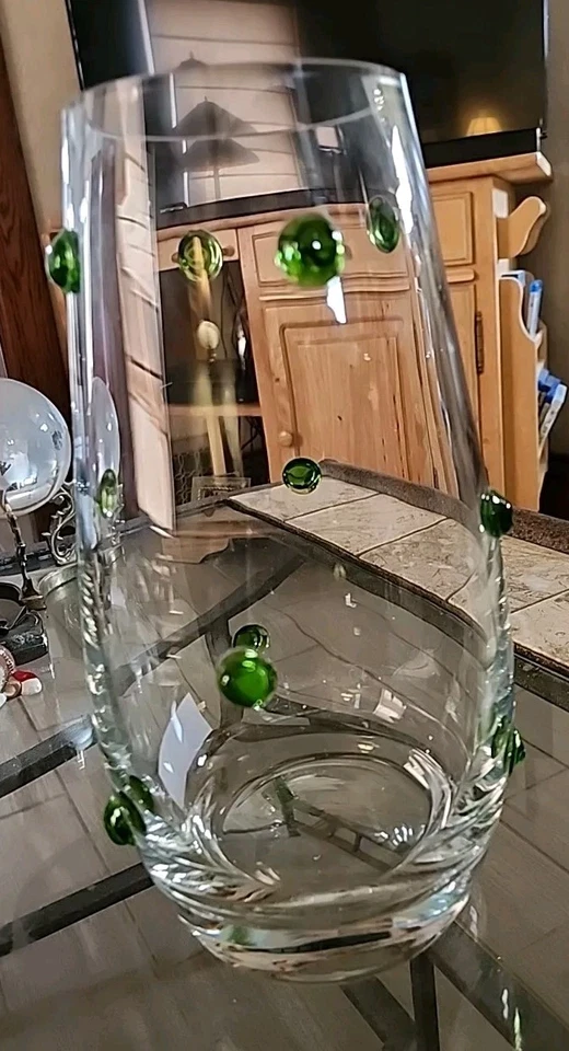 Jarrón de vidrio artístico fundido Southern Living verde soplado a mano MCM transparente y verde Polonia 11" Foto 2 de 4