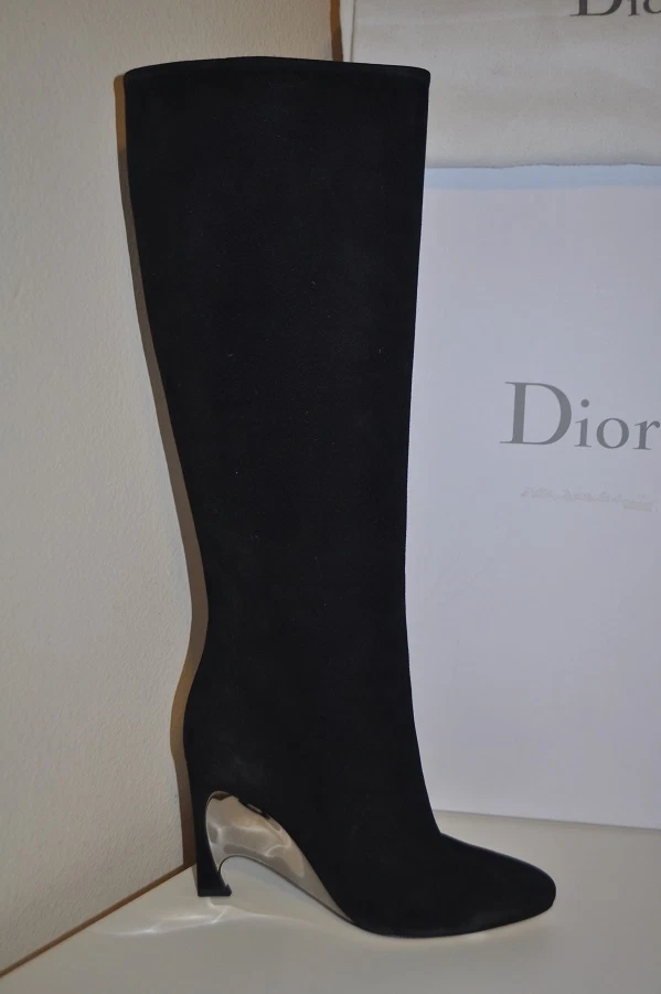 Chaussures bottes hautes bottes Christian Dior en daim noir neuves dans leur boîte taille 38,5 EU 38,5
