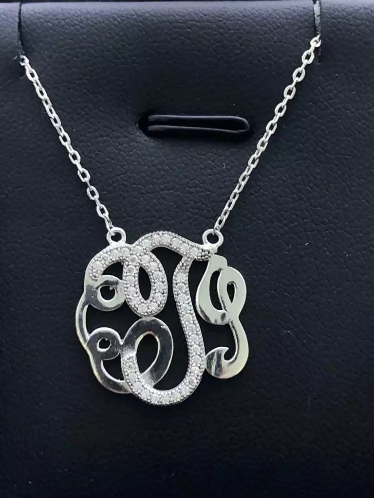 Platinum Sterling Silver Pave White Sapphire Initial J Design