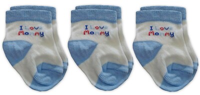 Jefferies Socks Baby Boys I Love Mommy Blue Crew Ankle Gift Announcement 3PK