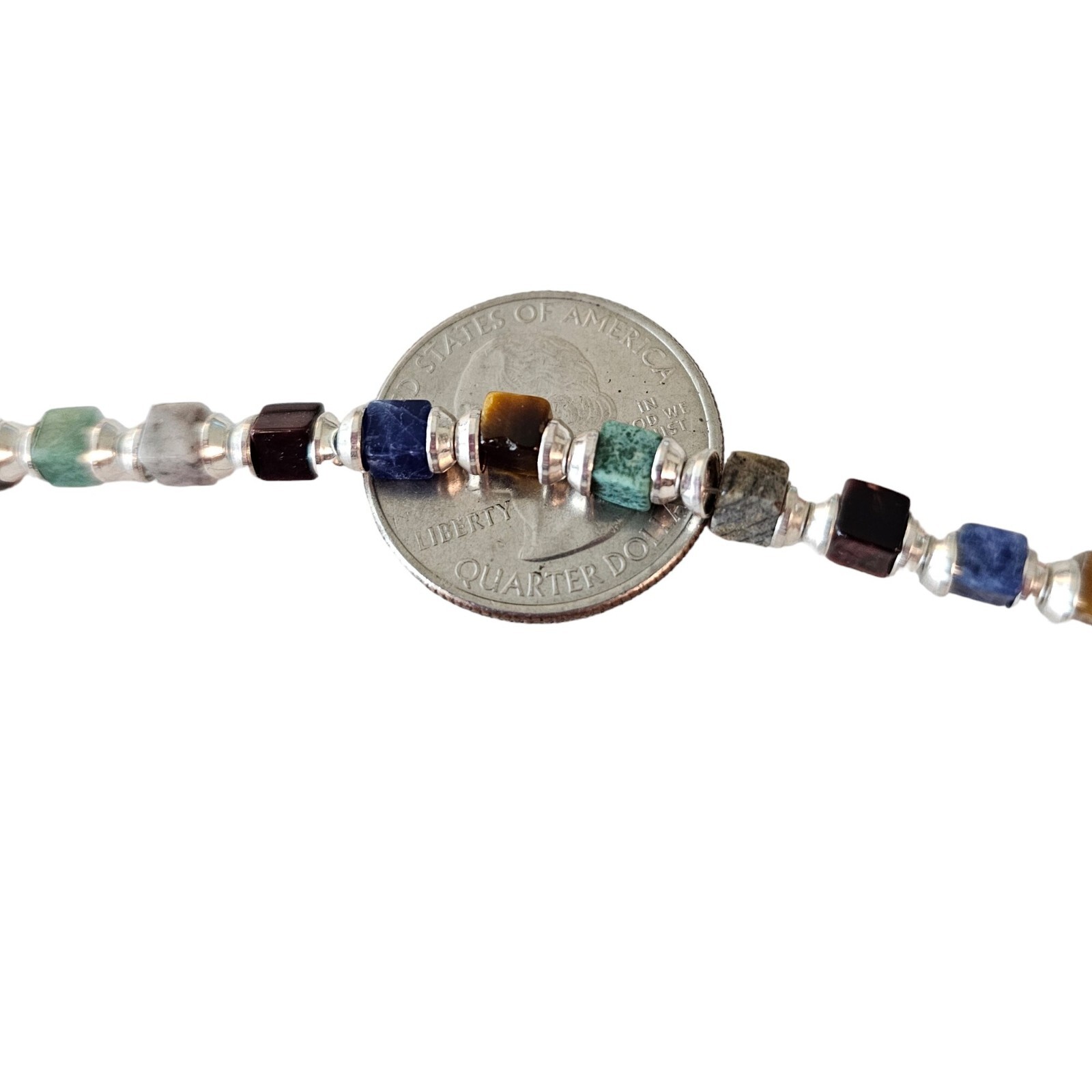 Sterling Silver Multi Cube Gemstone Bead Bracelet… - image 4