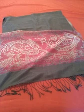 Head Wrap Scarf Turban Pashmina Black Gray Maroon Fringe 26x70 Silk Blend