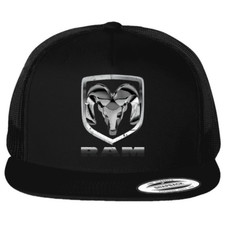 Dodge Ram Car Auto Logo Emblem Printed Black Hat Flat Bill Yupoong Trucker Cap