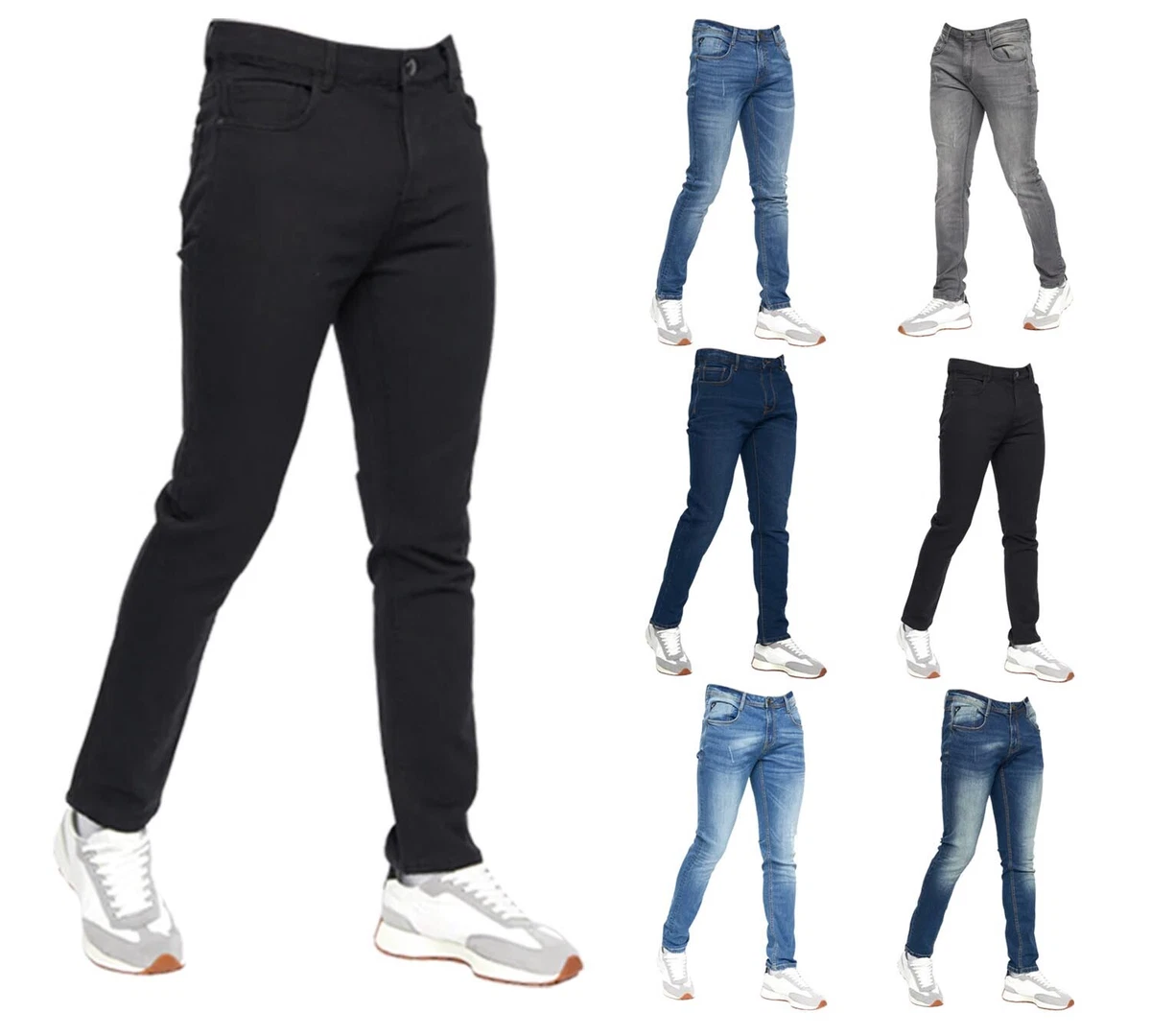 Mens DUCK AND COVER Slim Fit Stretch Jeans Denim Pant Distressed Design Trousers