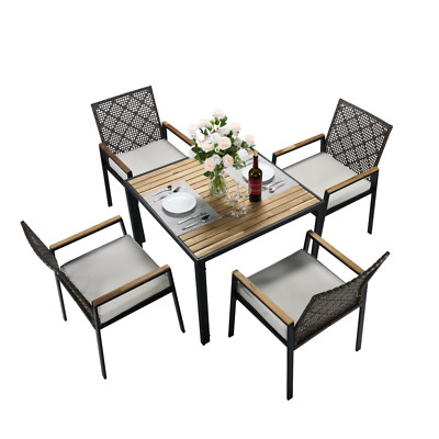 5 Pieces Patio Dining Table Set Rattan Garden Outdoor Conversation Furniture Set