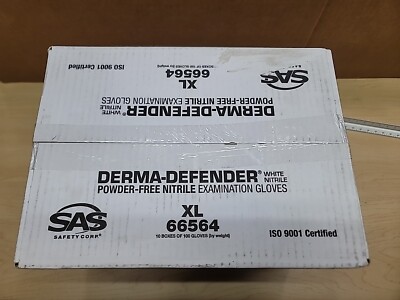 1000 SAS Safety White Nitrile Gloves 3.5 Mil XL Work Medic Exam Powder Fre 66564
