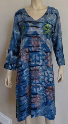 EAMZ 1702  Sacred Threads Blue Batik Lace  Uneven Hem Rayon  Dress S M L