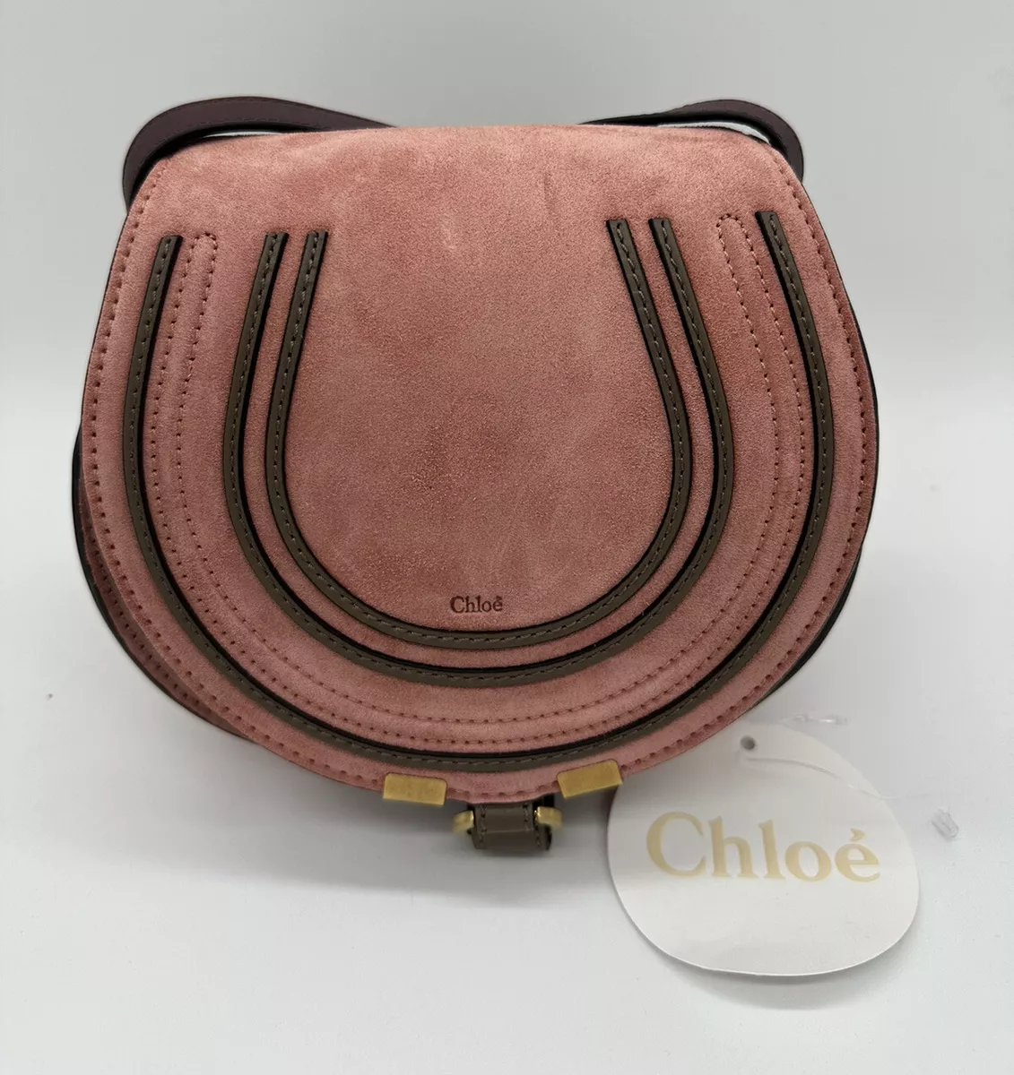 NEW Chloe Small Marcie Saddle Bag Suede Leather Canyon Rose FREE