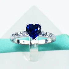 Heart Lab-Created Blue Sapphire Solitaire With Accent Engagement Ring Silver