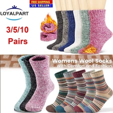 10 Pairs Women Wool Crew Socks Winter Heavy Duty Warm Work Boots Socks Cotton US