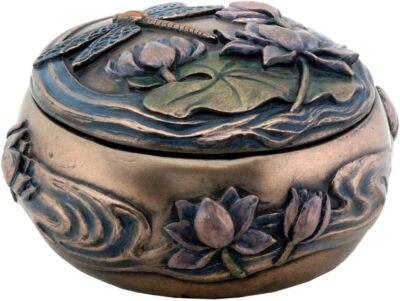 Dragonfly with Flowers Art Nouveau Design Jewelry Holder Box Bronze 