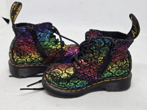 Dr. Martens 1460 Pascal Boots Kids Toddler Rainbow Crocodile Metallic 5 US PUNK - Picture 1 of 11