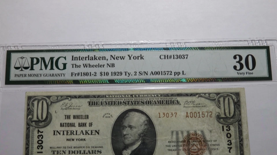 $10 1929 Interlaken New York NY National Currency Bank Note Bill! Ch #13037 VF30 - Image 3 of 4