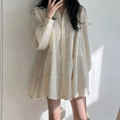 Long Sleeve Dress Spring Lovely Solid A-line Women Fashion Collar Clothes - Imagen 4 de 24