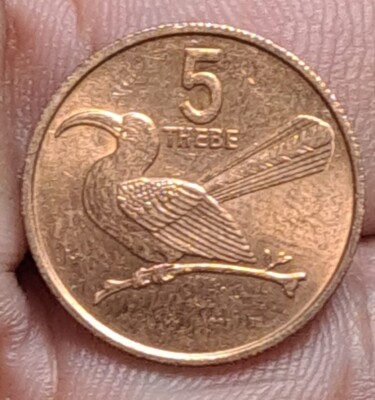 1980 Botswana 5 Thebe Botswana Emblem Shield Redbilled Hornbill
