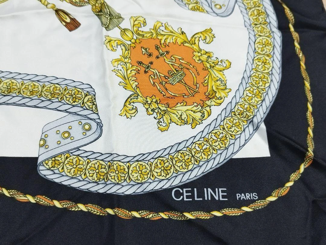 Celine Large Scarf Horse pattern Black White Silk Vintage eBay