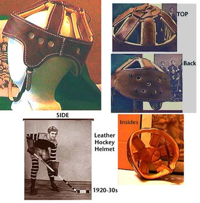PAST TIME SPORTS 1920-30s Antique Style Leather Hockey Helmet Stanley Cup