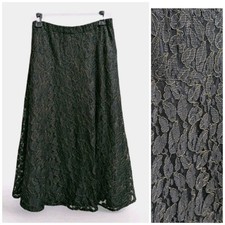 Womens VTG Black Sheer Lace Overlay Midi Skirt S Whimsigoth Gold Holiday Party