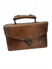 Ladies Vintage 80s 90s Small Satchel Top Handle Bag Brown Leather