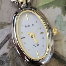 Vintage Watches Armitron Now Oval Quartz Gold White Dial Two Tone Ladies Watch