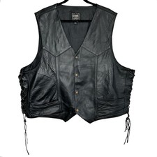 Vintage Leather Motorcycle Vest Mens 56 Biker Western Side Lace Up Snaps Rocker