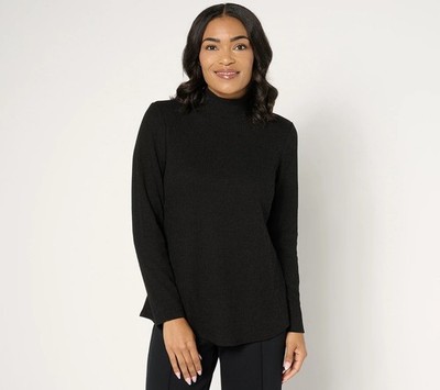 Susan Graver Lifestyle Melange Rib Long-Sleeve Mock-Neck Top - Sz M a673957