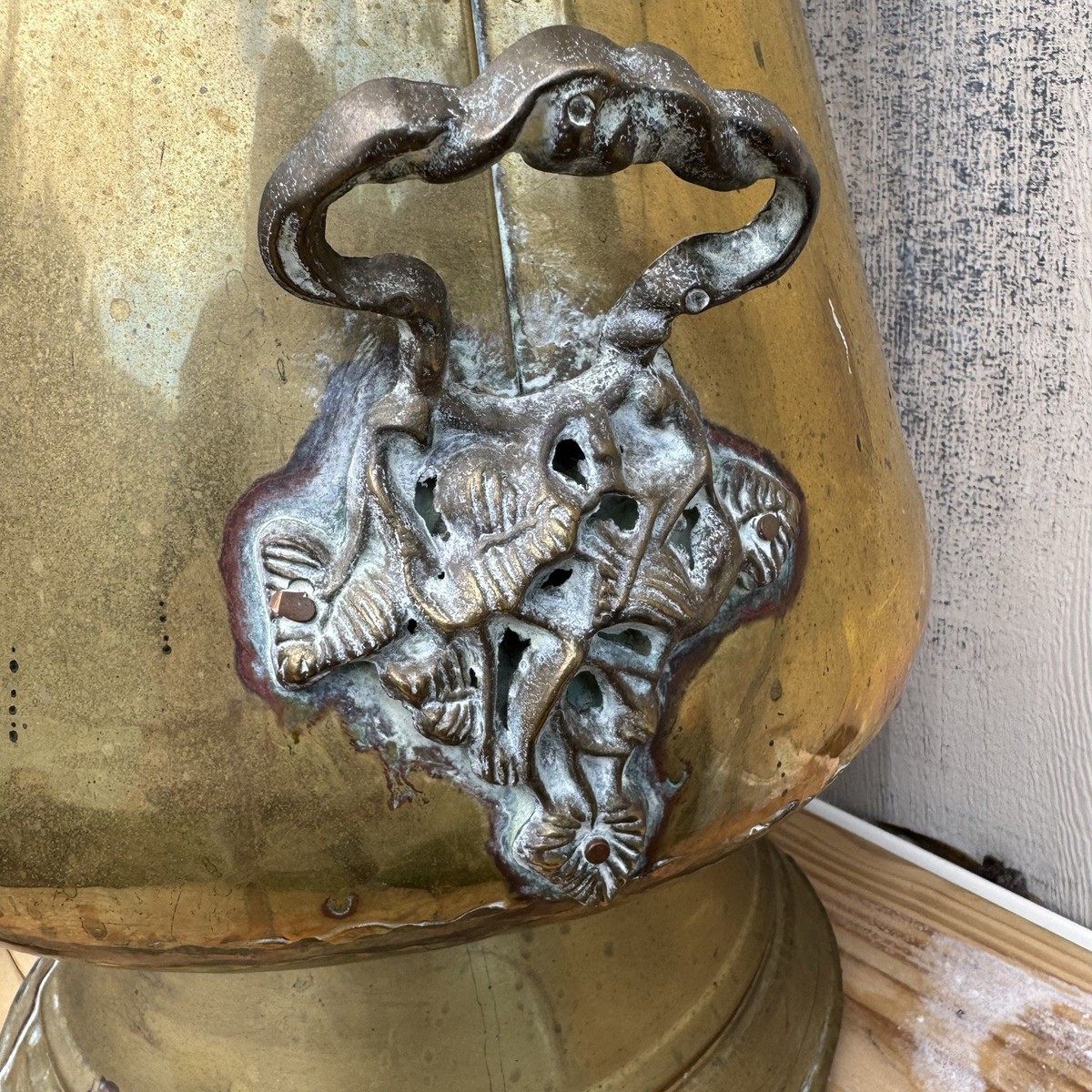 Vintage Brass Fireplace Tool Set Japan + Coal Scuttle Bucket