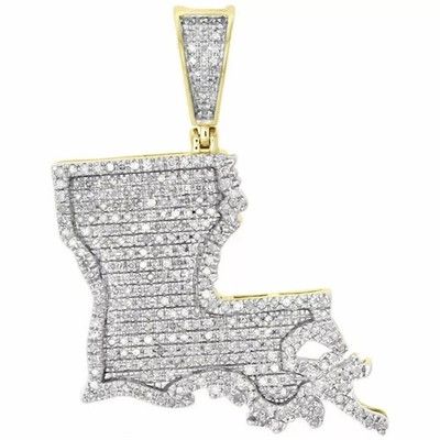 3 kt runder Laborgefertigter Diamant Louisiana State Map Anhänger 14 K Gelbgold vergoldet
