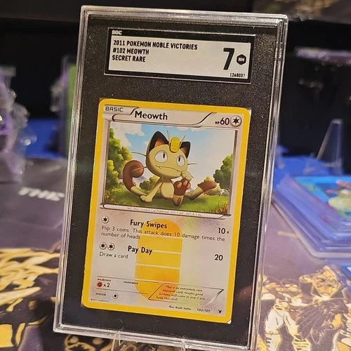 Pokémon Meowth Noble Victories Secret Rare Card 102 SGC 7