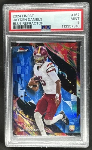 2024 Finest Jayden Daniels Blue Refractor Uncommon RC #/150 Commanders PSA 9