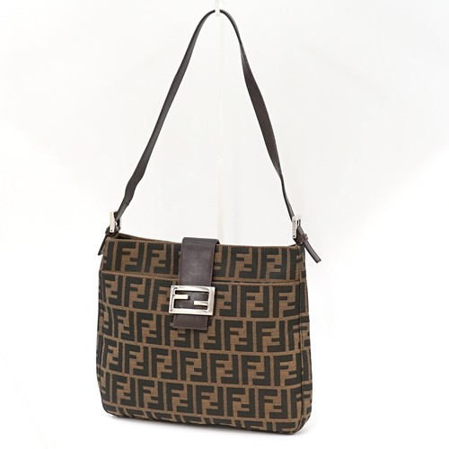 FENDI Mamma Baguette Bag Brown Zucca Canvas Leather Handbag #8357