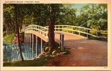 Old North Bridge Concord Massachusetts Linen Postcard by Tichnor Bros