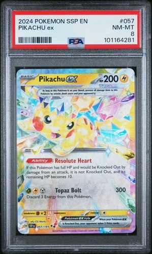 2024 POKEMON SSP EN-SURGING SPARKS #057 PIKACHU EX PSA 8