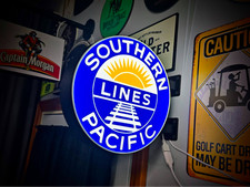 Southern Pacific Lines LED Lightbox Sign 3D Printed Round Wall Mount Man Cave